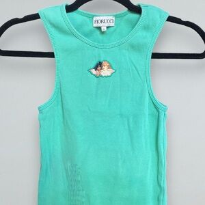 Fiorucci Angel Logo Ribbed Tank Top | Mint Green | Size S | Y2K